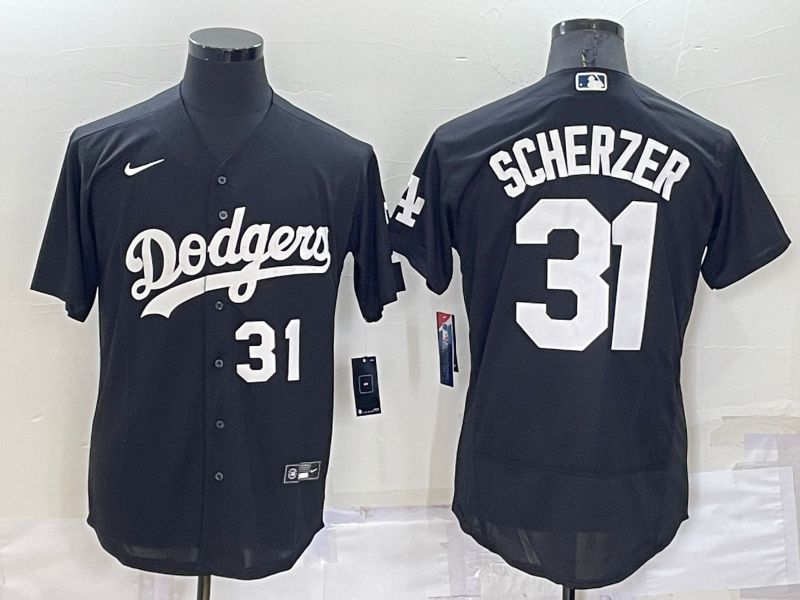 Men Los Angeles Dodgers #31 Scherzer Black Inversion Elite Nike 2022 MLB Jersey